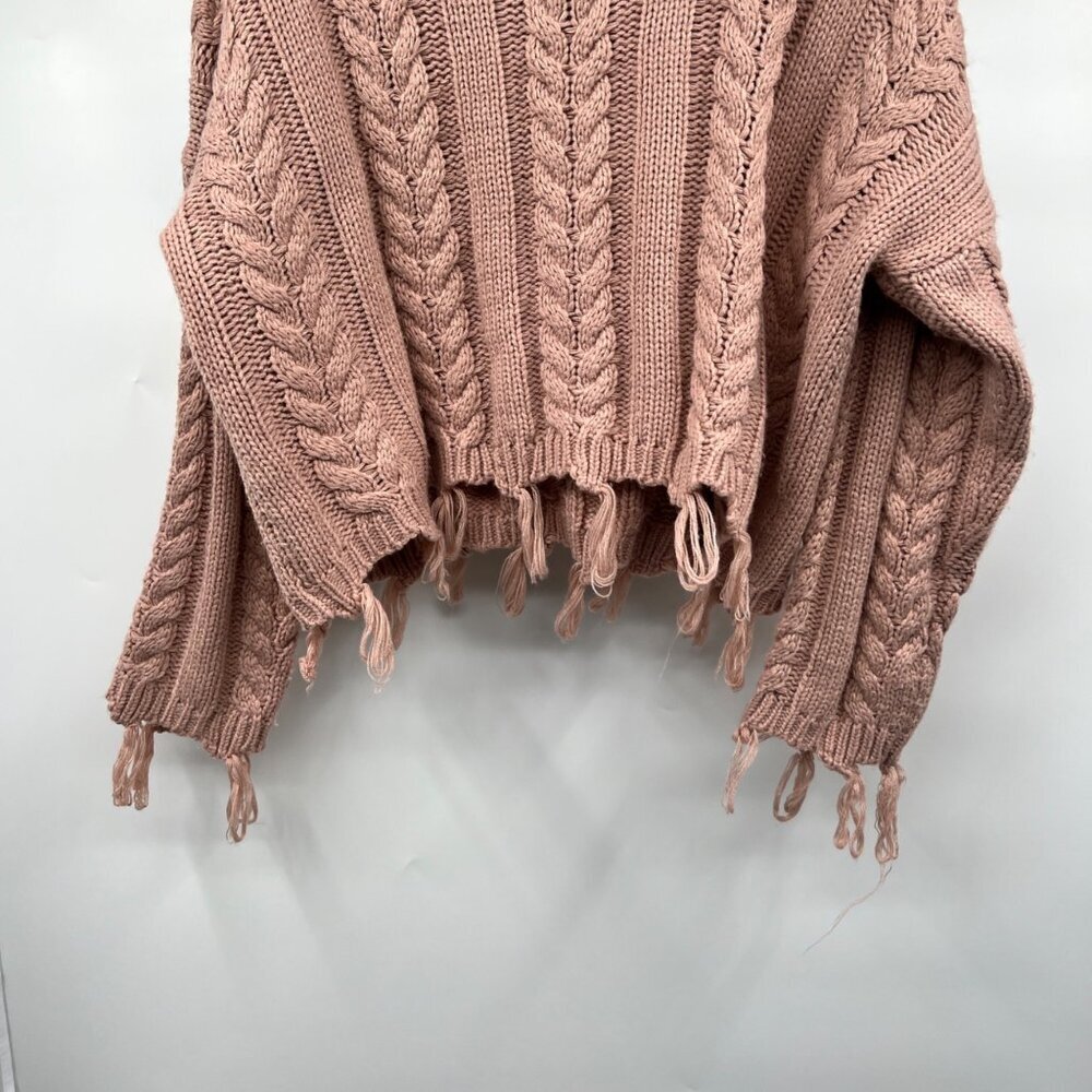 Altar'd State Womens Cable Knit Sweater Distressed Pink Size XS Oversized - Picture 3 of 9